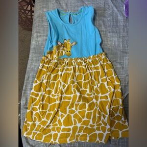 Blue Tank Top with Yellow Giraffe Applique and Yellow Giraffe-Print Skirt